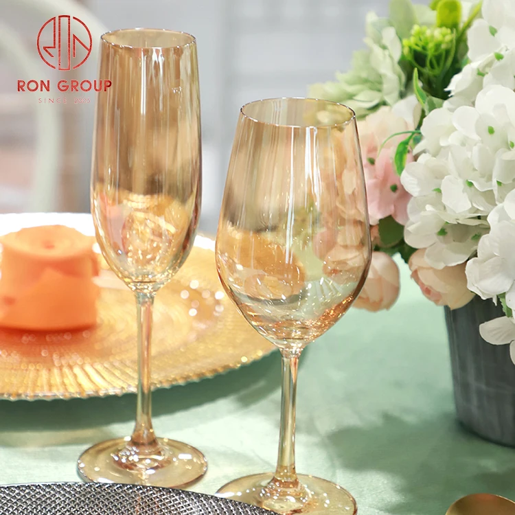 Wholesale Banquet Party Creative Lead Free Crystal Amber Glasses Set Electroplating Home Goblet Champagne Cup Wine Glass