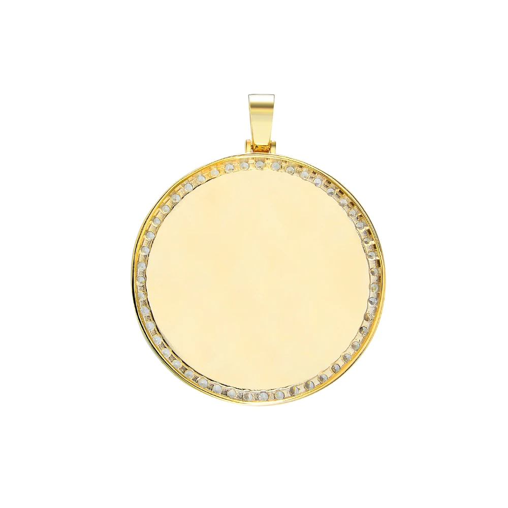 Popular Pedant Zircon Brass Material Gold Plated One Circle Diamond Iced Out Lager Round Photo Pendants