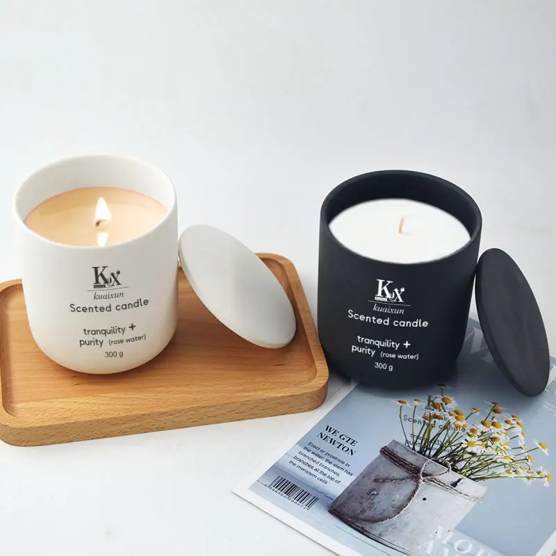 Wholesale Eco Elegant Decorative Candle Jar Container Matt Clay Unique Ceramic Candle Jar with Lids