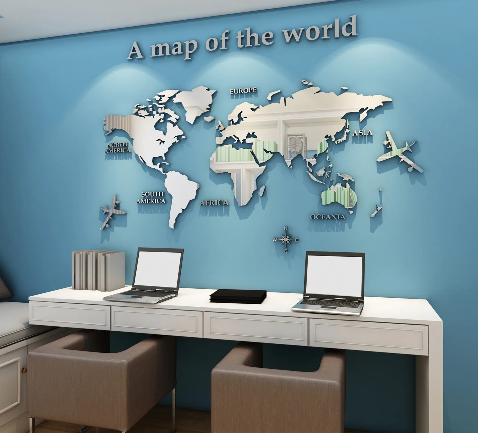 
Wall Stickers World Map 3D DIY Wall Decal Murals Decor for Nursery Living Room Bedroom TV Background Home Decorations (M) 