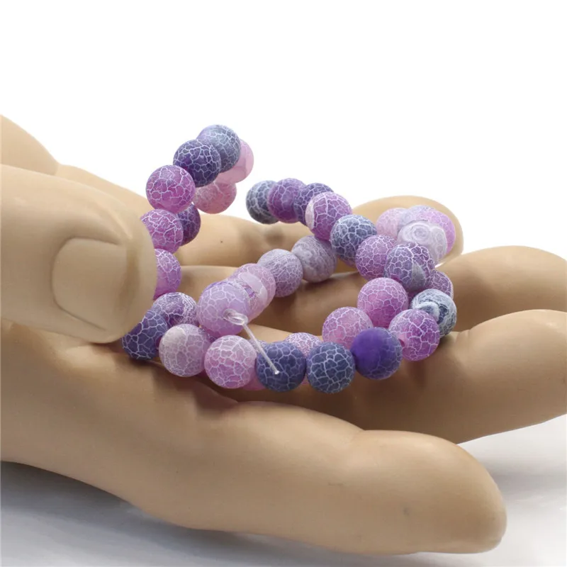Wholesale Loose Bead Strand Round 8mm 46pcs Purple Gemstone Frosted Cracked Beads For Jewelry Making