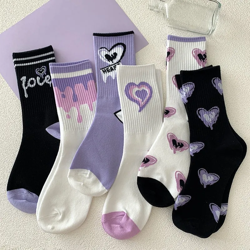 Cheap heart love pattern jacquard scrunch cotton knit socks breathable women socks wholesale