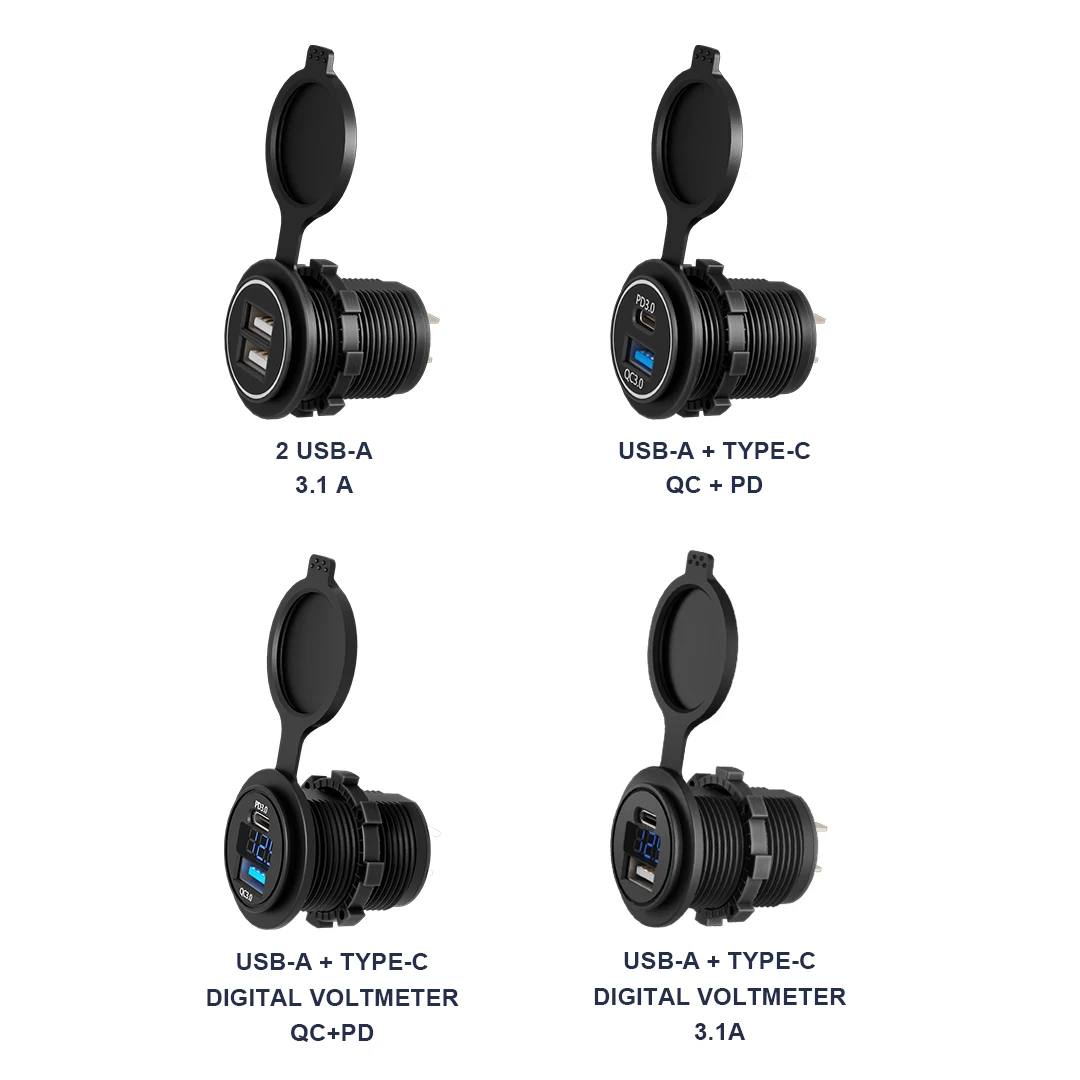 Embedded Dc 12V 24V 2 Port Pd Qc 3.0 Dual Usb Port Mobile Phone Charger Outlet Socket Usb Charger For Caravan Truck Trolley