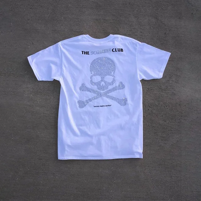 NaLu Skull Rhinestones Custom Men Cotton Rhinestone Transfer T shirt