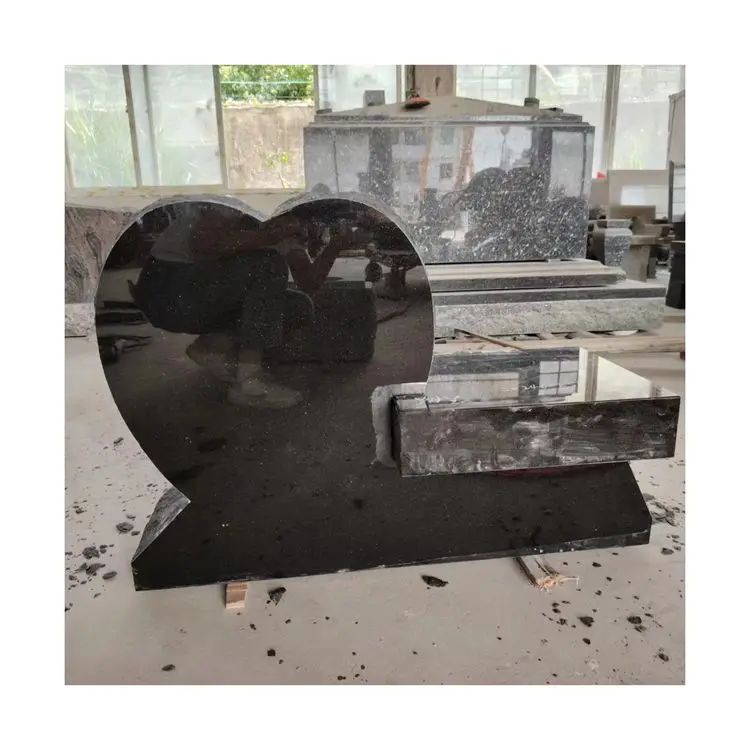 High Quality Jet Black Granite Heart-Shaped Monubench Premium Tombstone or Monument
