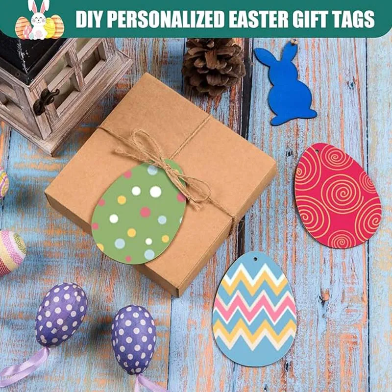 Wooden Egg Cutouts with Hole Unfinished Hanging Ornaments Blank Twine for DIY Crafts Gift Tags Spring Party Decoration