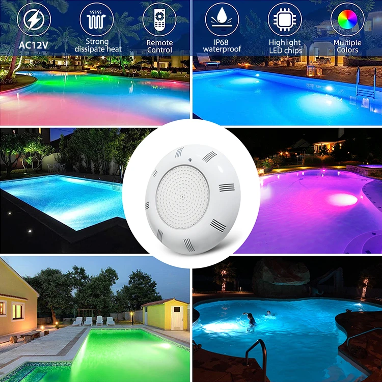 On Sale Ultra Flat 12V Salt Water Nicheless Wall Mounted Rgb Remote Control Ip68 Swimming Pool Led Light