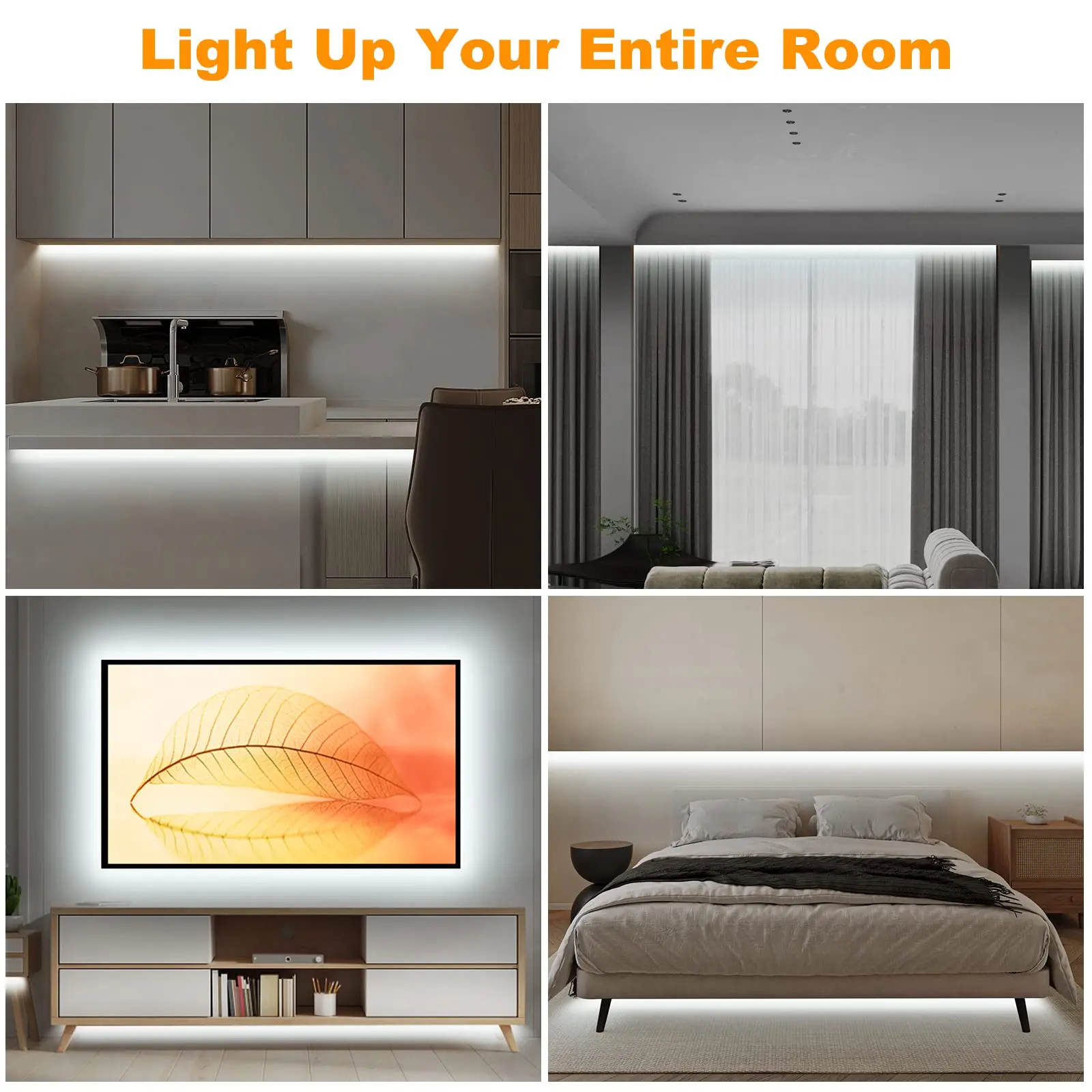 Smart White COB Led Strip Light with App and Remote, 3000K Bright Warm White Smart Lamp Wifi Dimmable Indoor COB Led Lights
