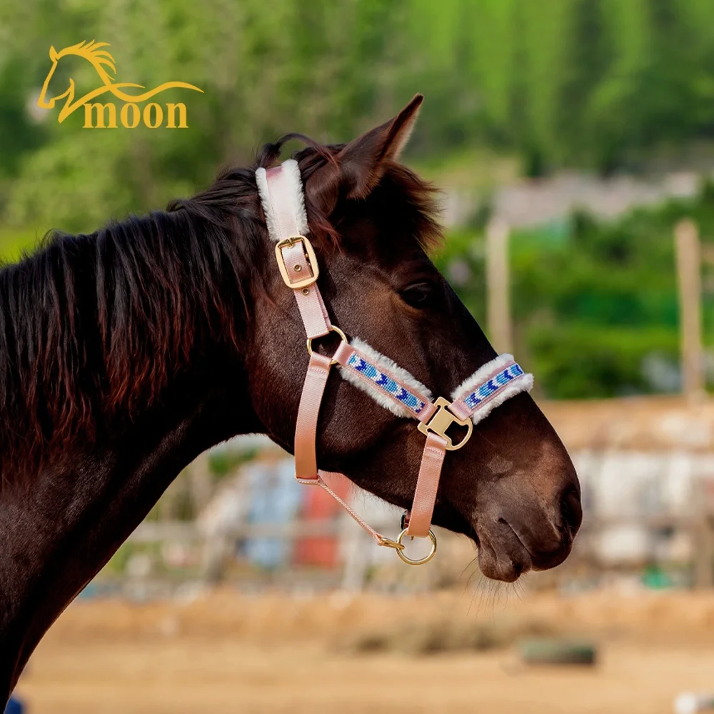 Top Quality Horse Driving Harness Set with Soft Padded Nylon Horse Racing Halter with Rein Pink Black Green Print