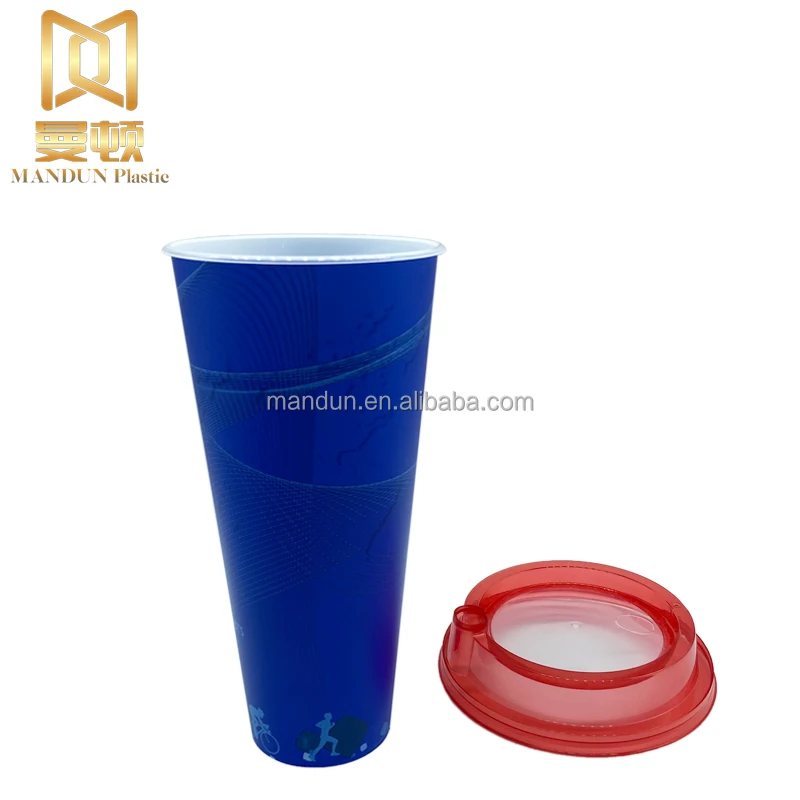 Mandun PP plastic cup custom IML fruit juice coffee smoothies milk tea cup disposable cup plastic with lids iml