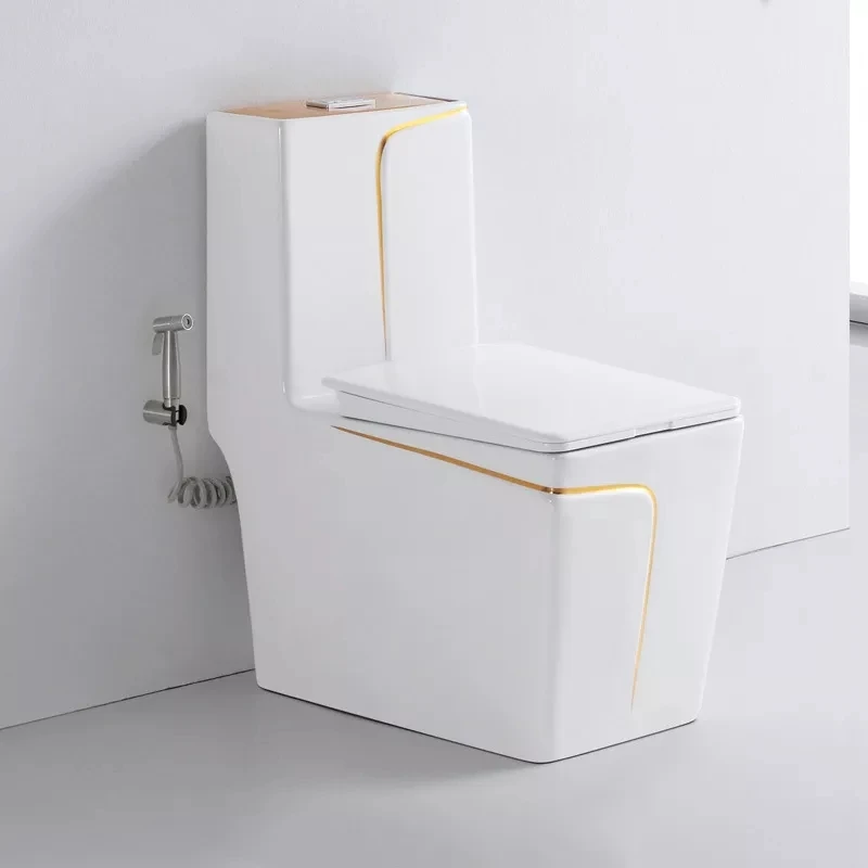 BP Modern luxury bathroom complete sanitary ware one piece ceramic commode pedestal sink basin wc toilet bowl set with gold rim