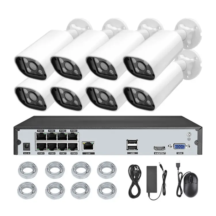 High Quantity 8 Channel 1080 P Bullet CCTV Camera IP POE Night Vision Home 8 CH 2 MP Security NVR Camera Kit System