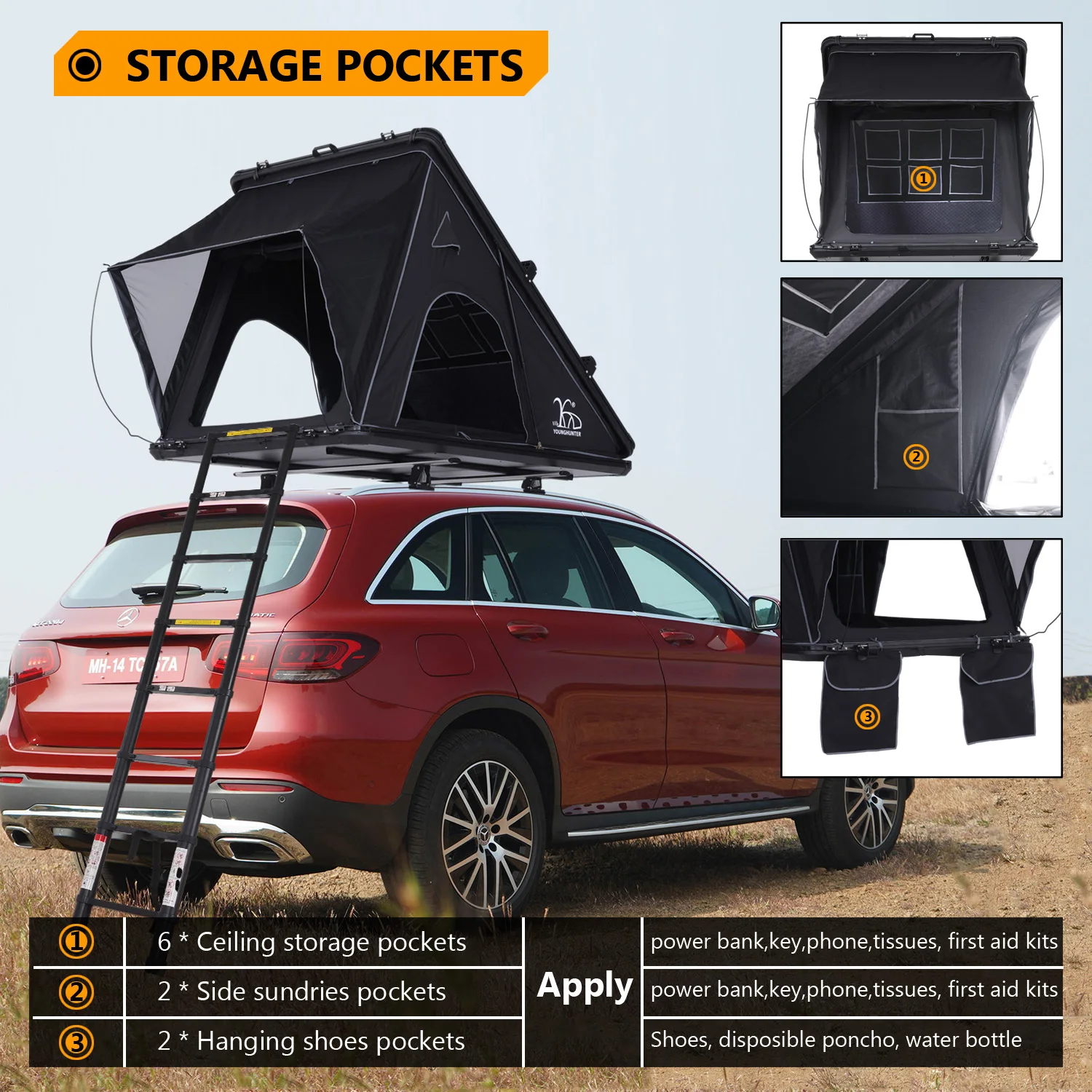 210x130x150cm Aluminum Hard Shell Suv Pop Up New Style Triangle Car Roof Top Tent