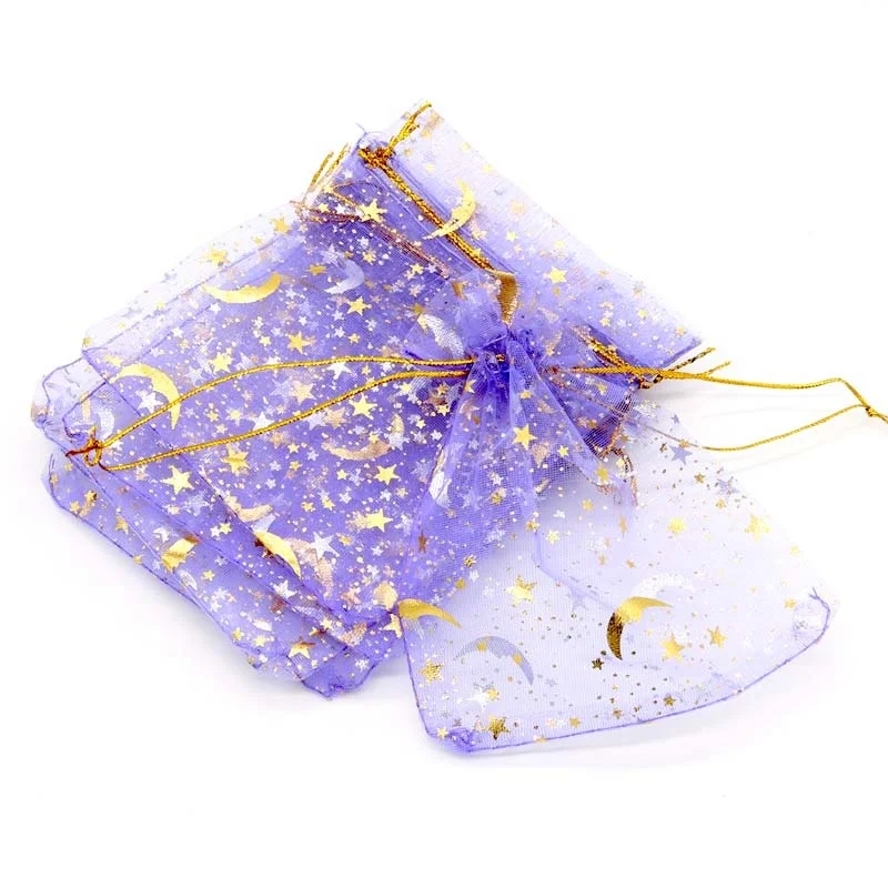 Promotional Navy Organza Bags 7x9 9x12cm Small Wedding Party Favor Candy Gift Packaging Bags Moon Star Drawstring Pouch Gift Bag