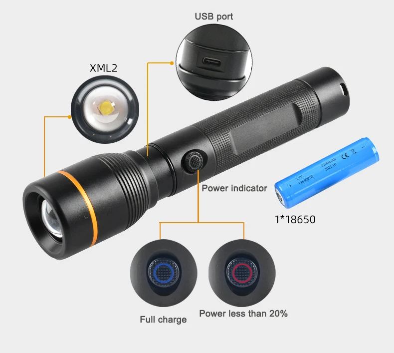 outdoor emergency charging zoom strong light LED flashlight super bright night fishing waterproof flashlight