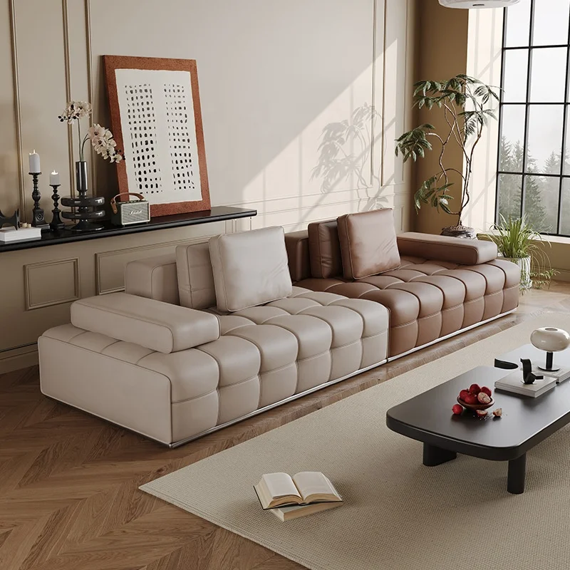 Lawrence Italian Minimalist Leather Art Sofa Set Straight Row Design for Large Living Room or Villa Designer Furniture