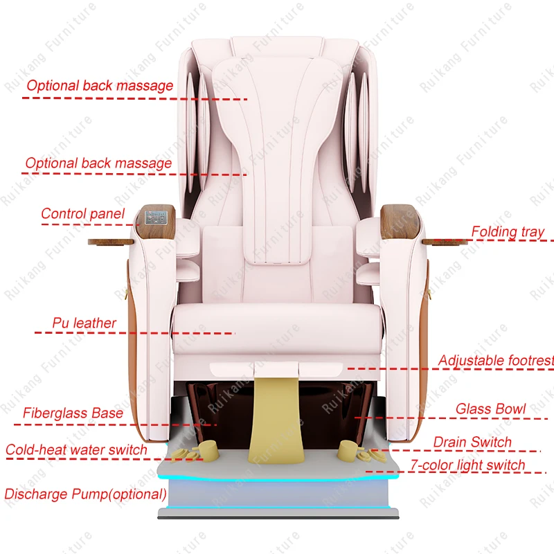 Modern Luxury Beauty Salon Furniture Pipeless Whirlpool Discharge Pump Foot Spa Massage Manicure Pedicure Chair For Nail Salon