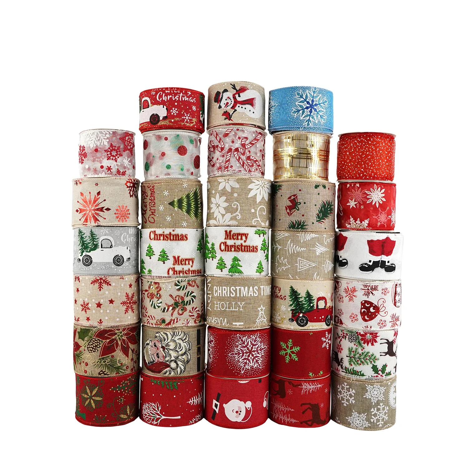 
Amazon Hot Sale 63mm Heat Digital Printing Cheap Christmas Wire Edge Ribbon for Wreath Decoration DIY Crafts 