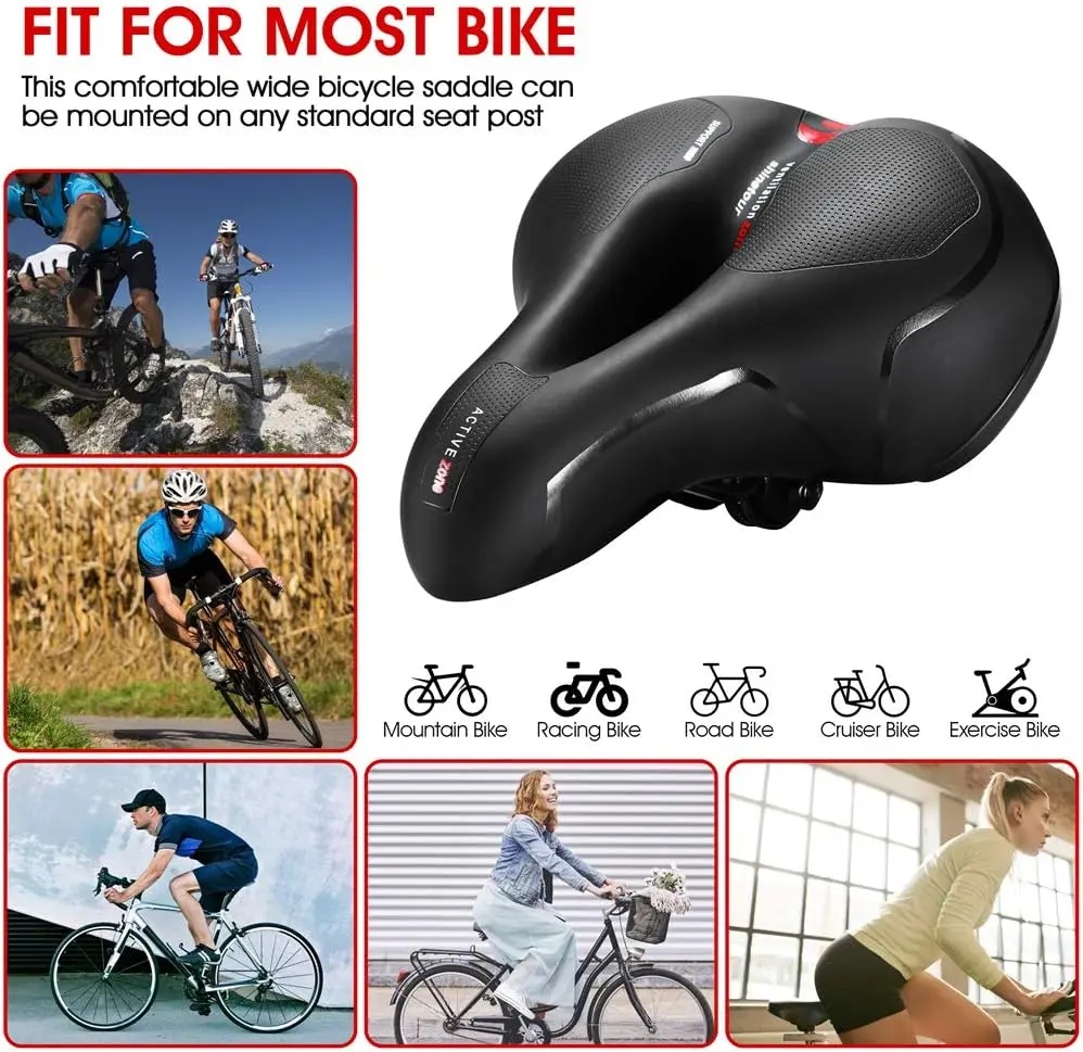 Comfortable Bicycle seat with Dual Shock Absorbing Ball Memory Foam Waterproof Wide Bicycle Saddle fit for Road Bikes