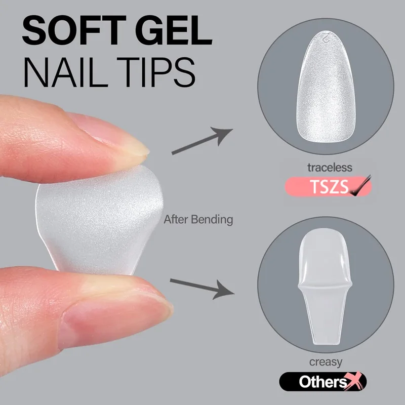 TSZS 420pcs Artificial Fingernails Gel X Short Almond Nail Tips Full Cover Soft Gel Matte Nail Tip Extension Tips Nail Wholesale