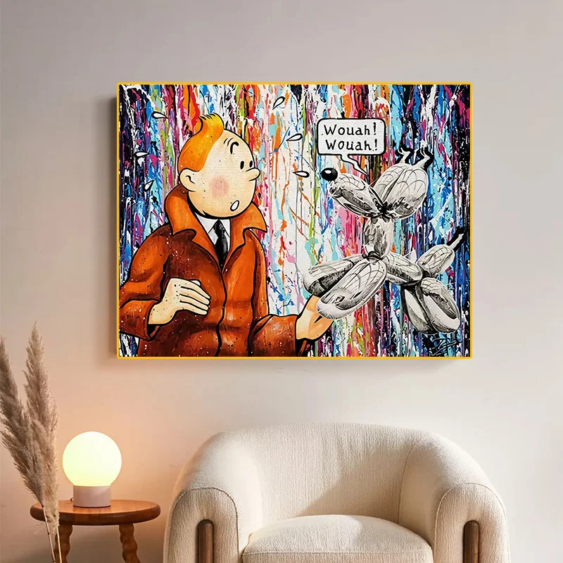 Graffiti Art Work Funny Canvas Painting Girl And Robot Dog Street Art Poster And Print Wall Art Picture For Living Room Decor