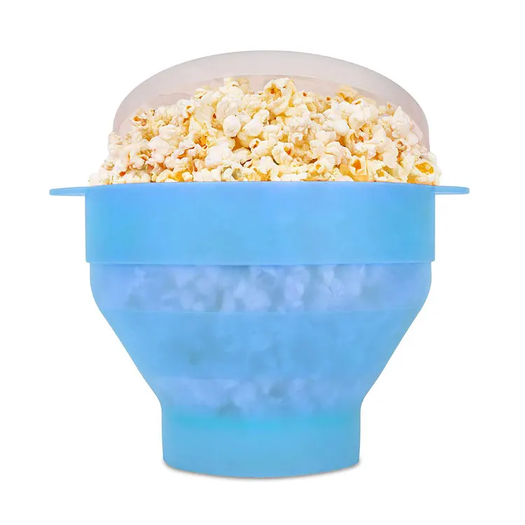 DIY Silicone Popcorn Maker Microwave  Foldable Silicone Popcorn Bucket Poppers Maker Bowl with Lid