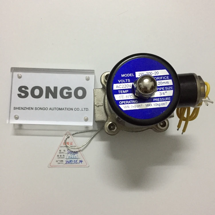 Сонго нормально закрытый AC380V 3/4 дюйма DN20 Электрический нержавеющая сталь 304 электромагнитный клапан для воды
