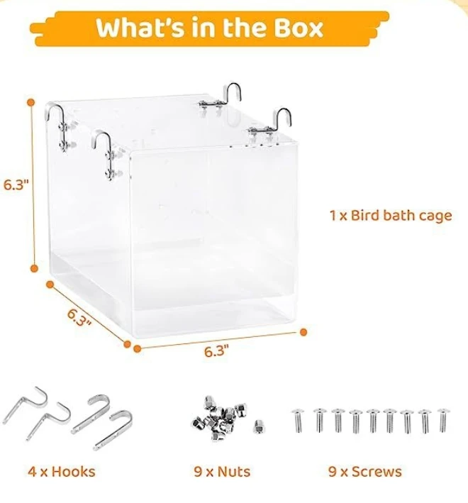 Portable Shower No-leakage Bird Bathtub Acrylic Bird Bath Cage With Hanging Hooks For Most Birdcage