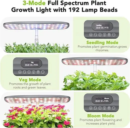 12-Pod Hydroponic Indoor Garden System with LED Grow Lights, Height Adjustable Planters, and Auto Timer for Herbs and Plants