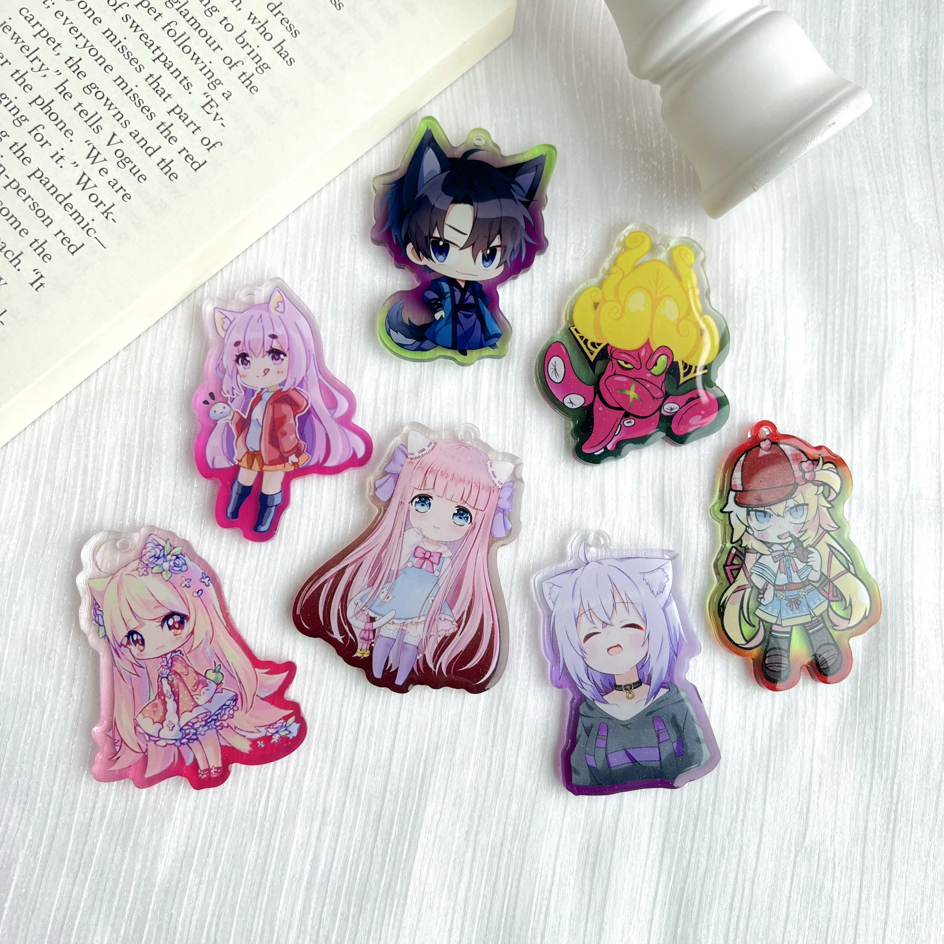 Custom Acrylic Charm Holographic Pendant Promotional Gift Printed Epoxy Anime Keychain Custom Logo Acrylic Keychain Charm