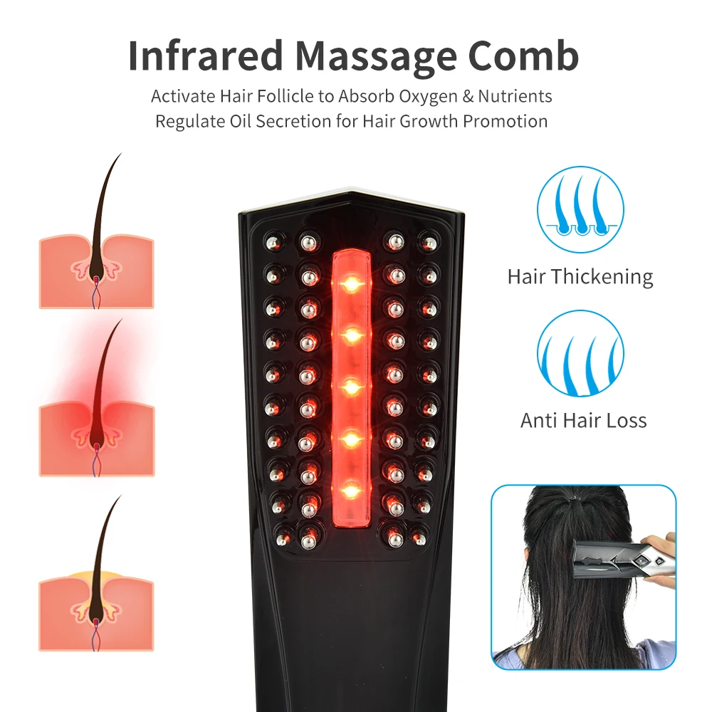  Stainless Led Infrared Light Therapy Scalp Massage Hair Care Regrowth Laser