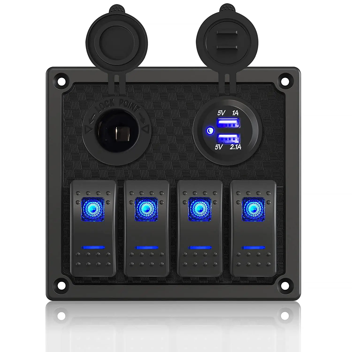 4 Gang Rocker Switch Panel, Multi-Function LED On-Off Switch with 3.1A Dual USB Charger, 12/24V Waterproof