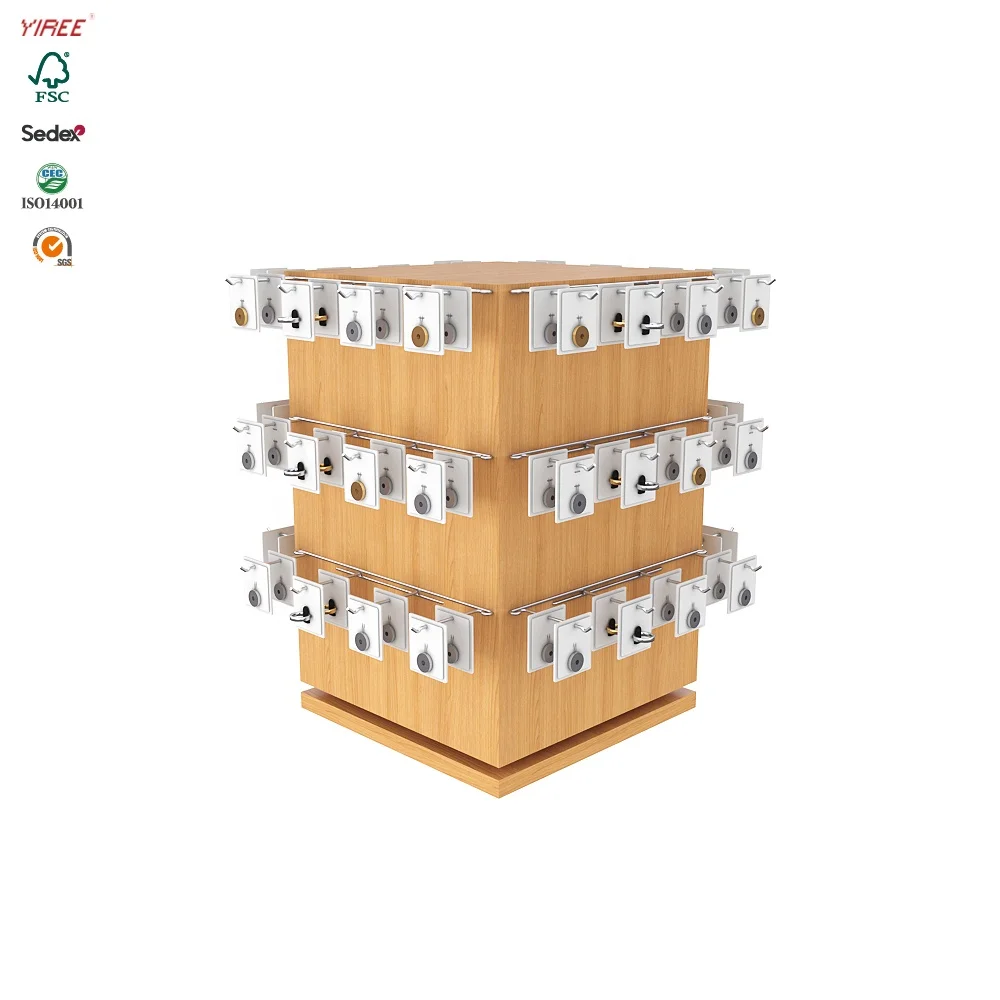 Rotating earring store fixtures iron wire wood counter turntable 360 degree card jewelry display stand