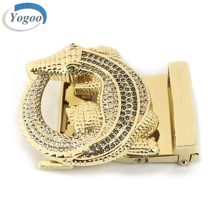 Round Gold Zinc Alloy Crocodile Logo Shape Custom Automatic Men Belt Buckle
