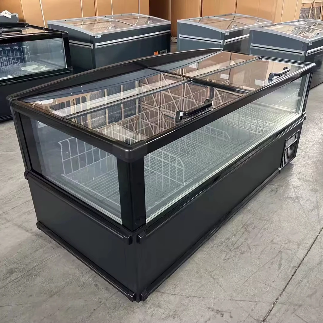 Island freezer for supermarket ice cream showcase display sliding glass door cabinet showcase combined refrigerator