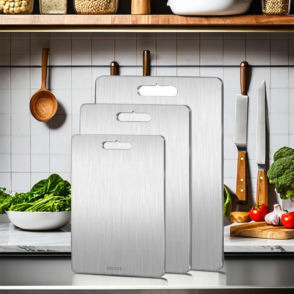 2024 Wholesale Durable Double Sided Titanium Metal Chopping Blocks Board 304 Stainless Steel Cutting Board for Kitchen Usage