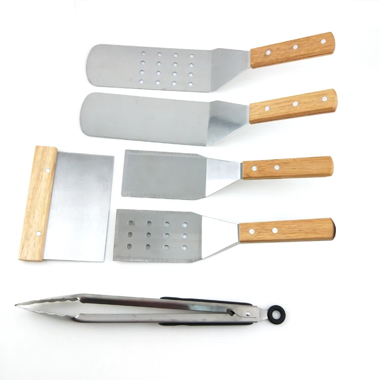 BBQ tool accessories Stainless Steel Grill Spatula Set for Griddle Hibachi Flat Top Outdoor Cooking