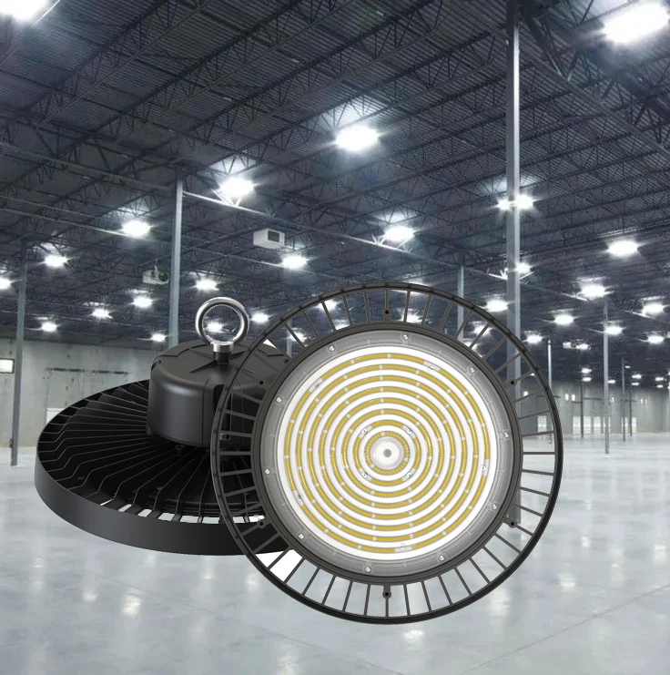 DLC ETL IP65 Warehouse Industrial LED High Bay Fixtures 100W 150W 200W 240W Round Highbay Lamp Commercial LED Lights