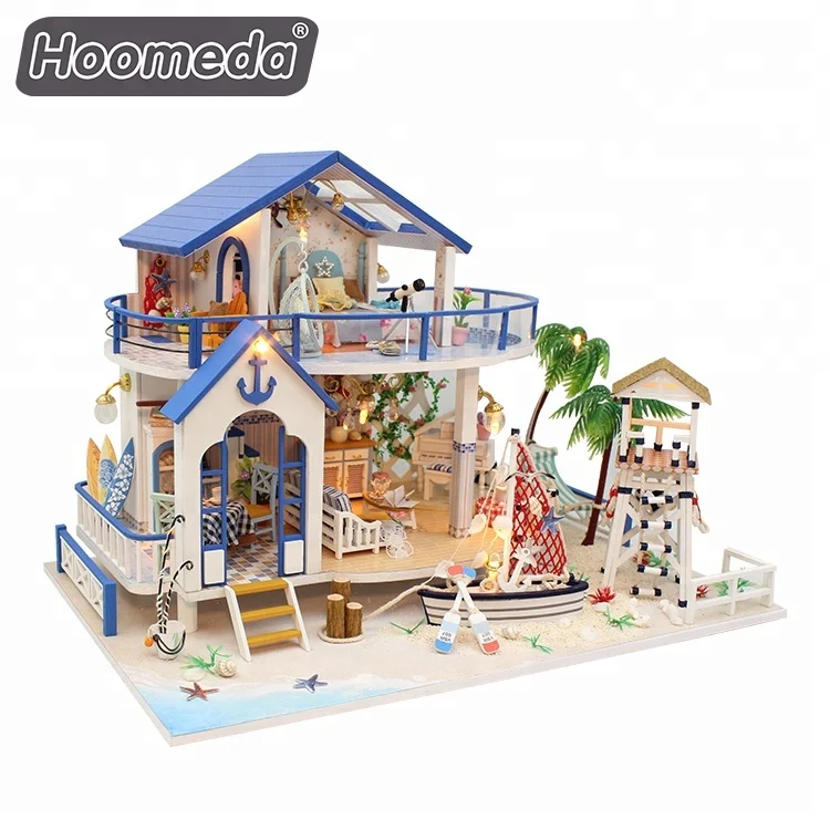 Hongda Colorful Handmade Dollhouse 13844 Legend Of The Blue Sea DIY Miniature Wooden Doll House Kit