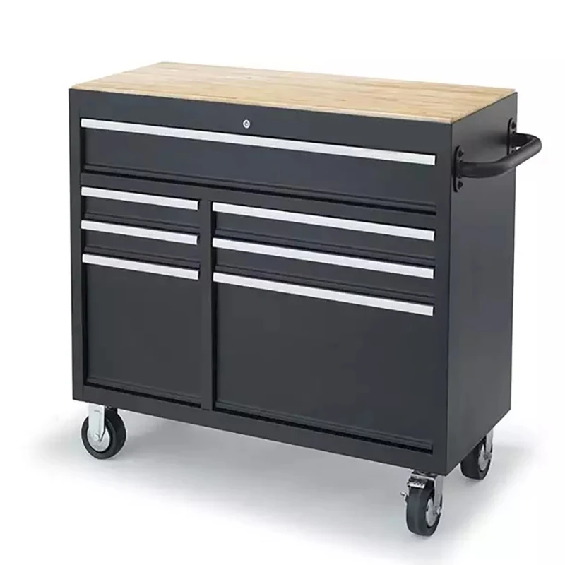 Wholesale 42 inch 7 drawers Tool Trolley Tool Box  with Rubber wood Top