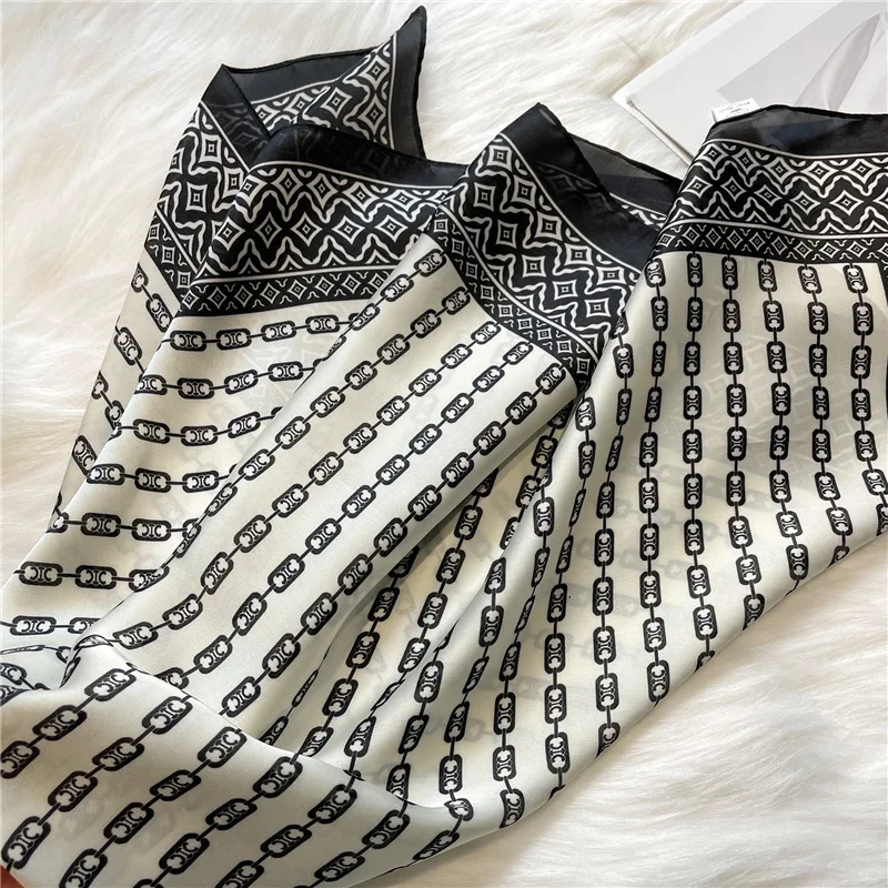 wholesale excellent silk scarf all season wearing wrap retro chain printing shawl square silk scarf for women