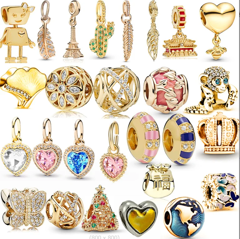 High quality pan dora gold charms 18k gold plated charms for jewelry making