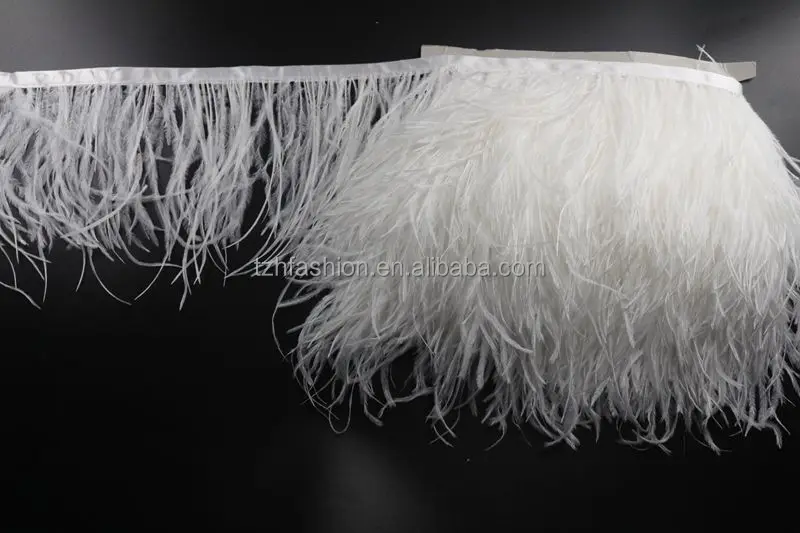 Wholesale Dye Snow White 13-15cm Fluffy Ostrich Feather Trim Fringe Satin Ribbon Dress Sewing Crafts