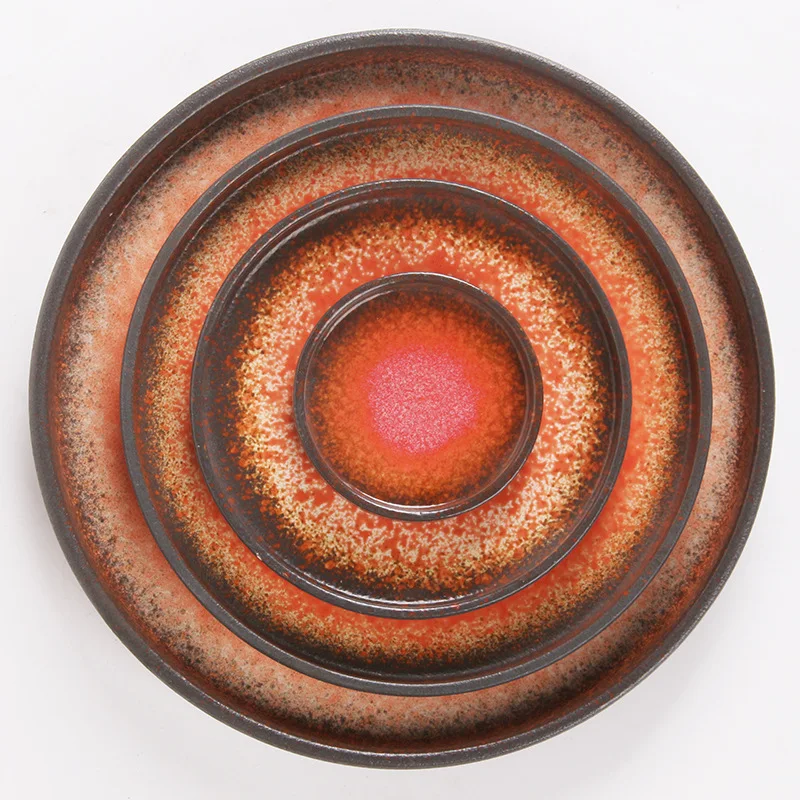 Luxury Red Ceramic Plate Round Square Rectangle Hotel Restaurant Dining Hall Dish Salad Steak Porcelain Plate