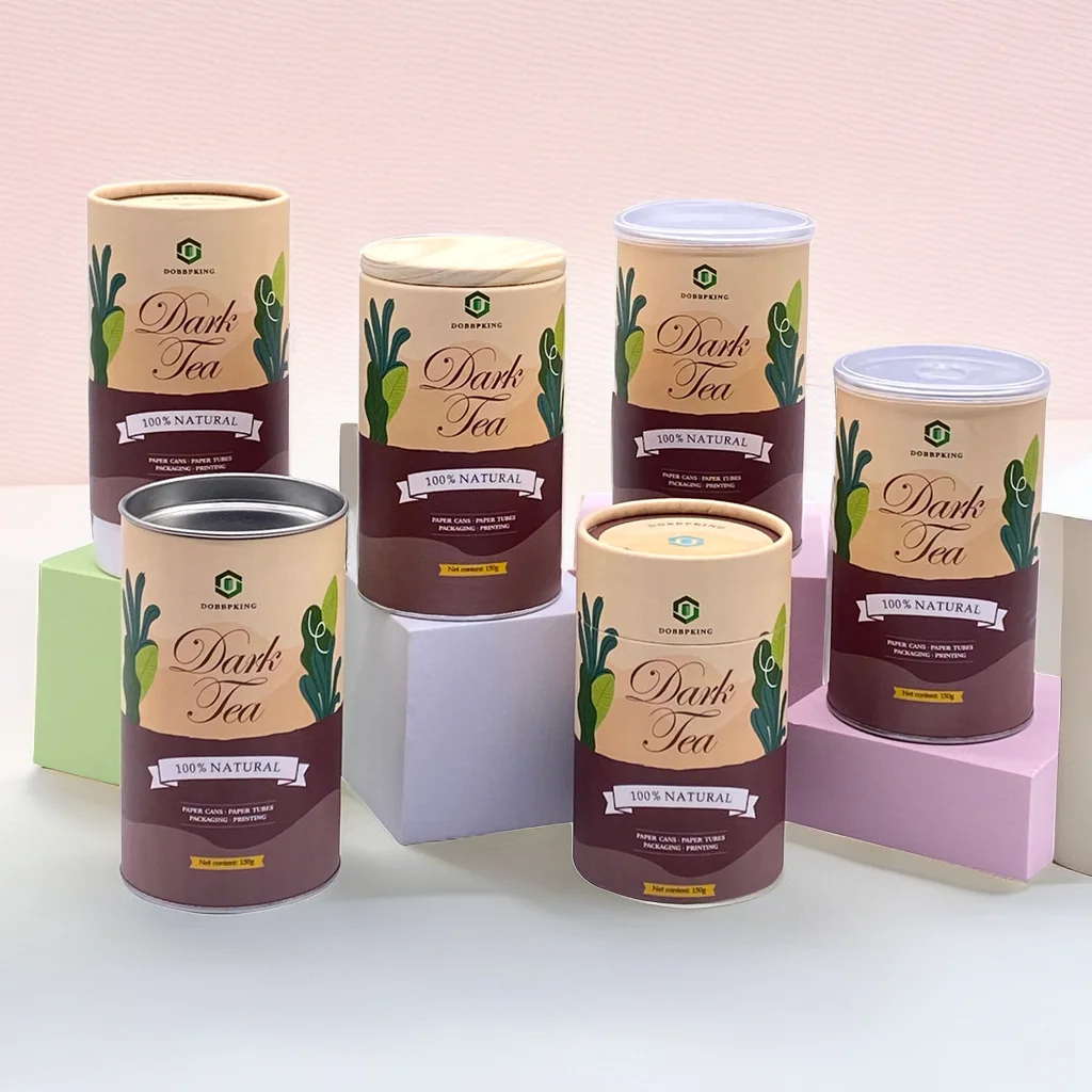 factory direct sale professional design super food packing paper tube container tea tin round box with iron covering