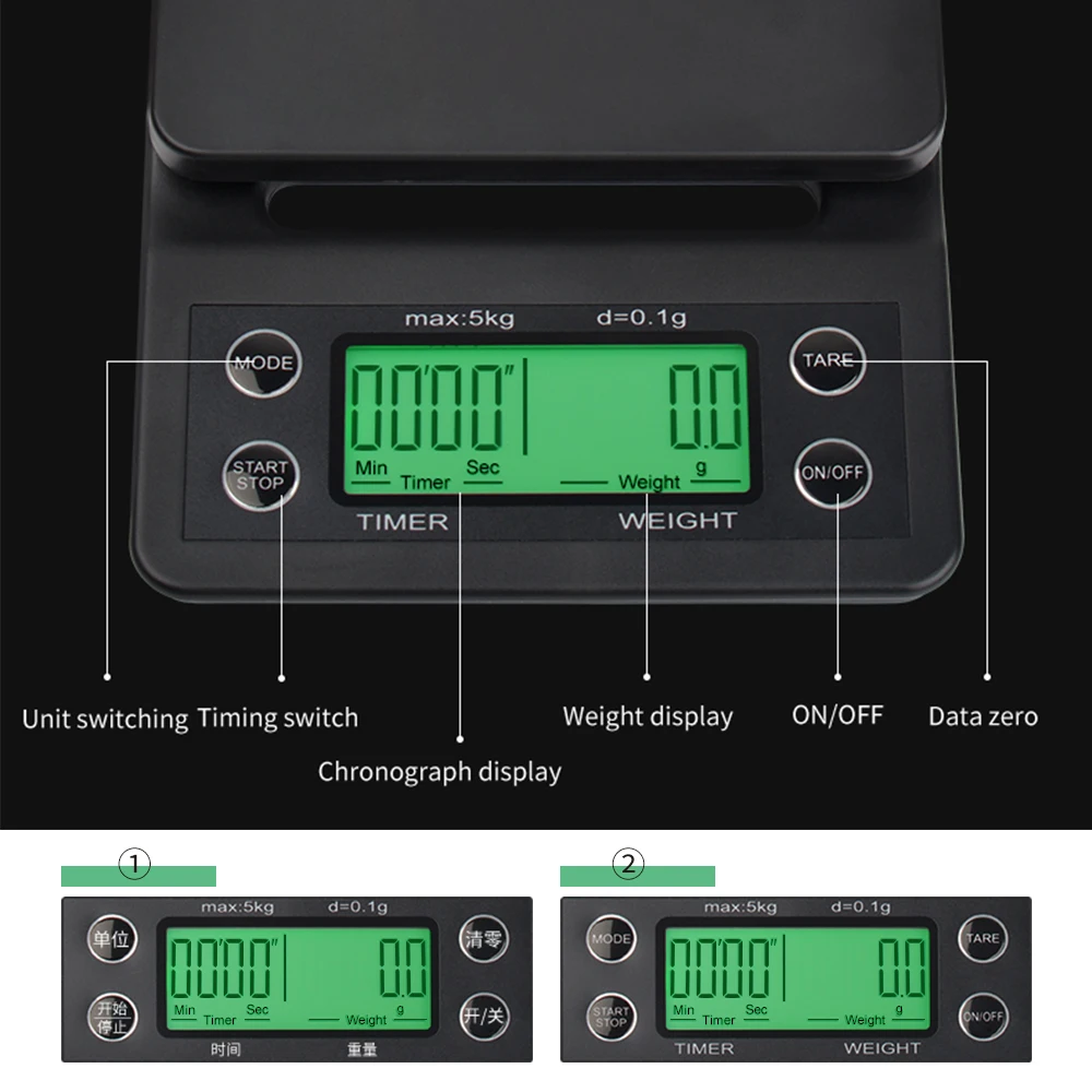 5kg 0.1g Wholesale Electronic Kitchen Precise Mini Digital Weight Espresso Coffee Scale with Timer