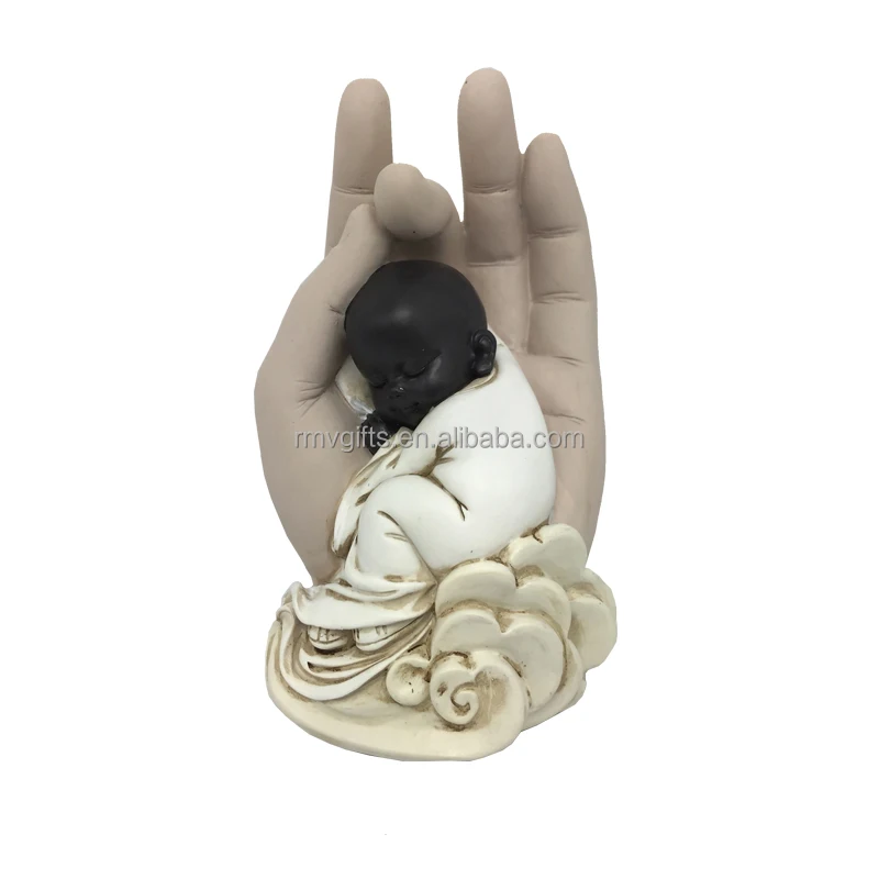 Creative Mini Meditation Sleeping Monk Zen Garden Table Decoration Hand Shape Resin Buddha Statue