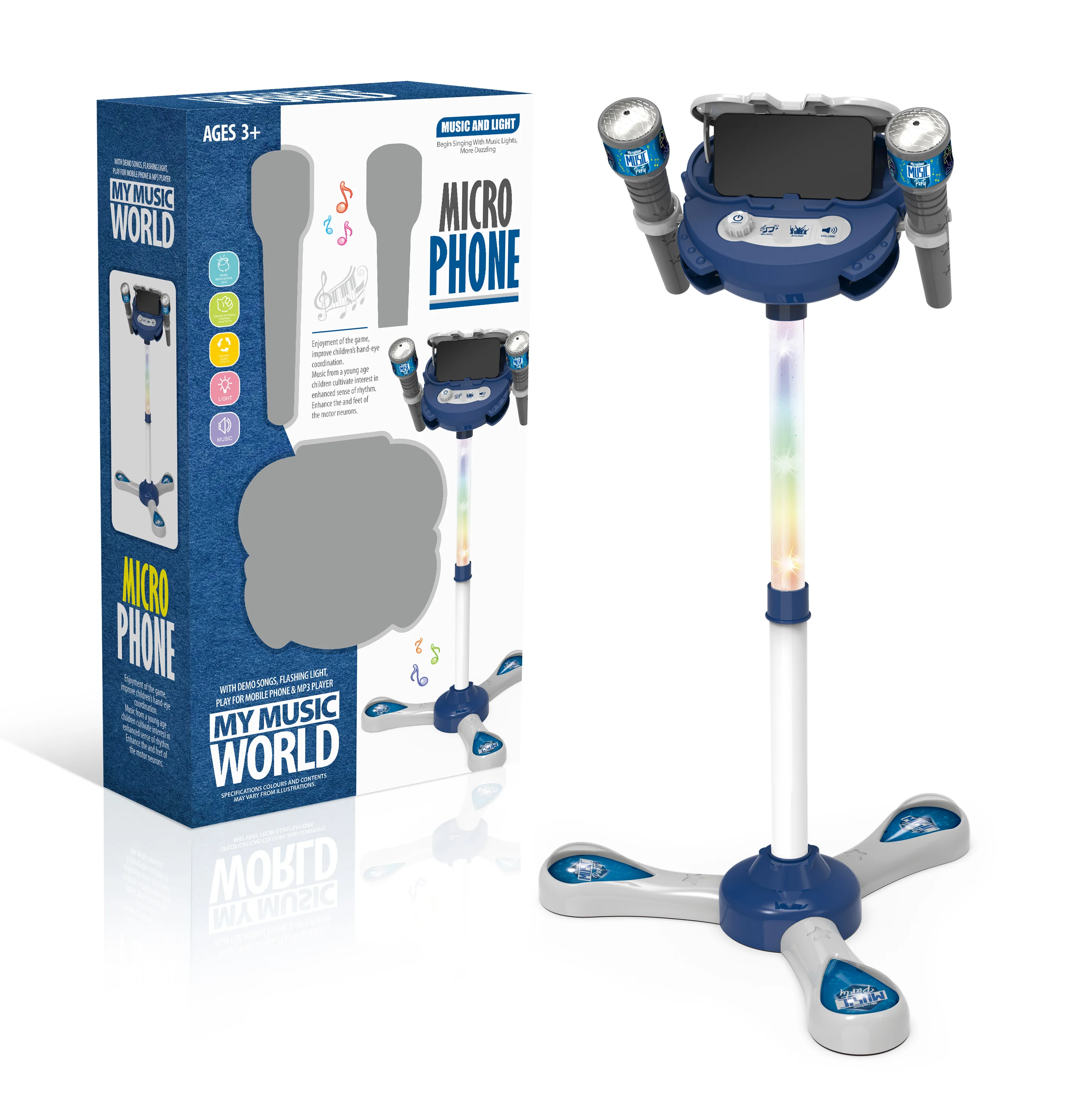 Dual Microphone Speaker Kids Musical Instrument Touch Karaoke Singing Toy Adjustable Microphone Stand Toy