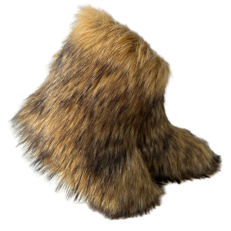 Cute Imitation Thickened Mid Length Fur Boots Knee Socks Closure Winter Snow Boots