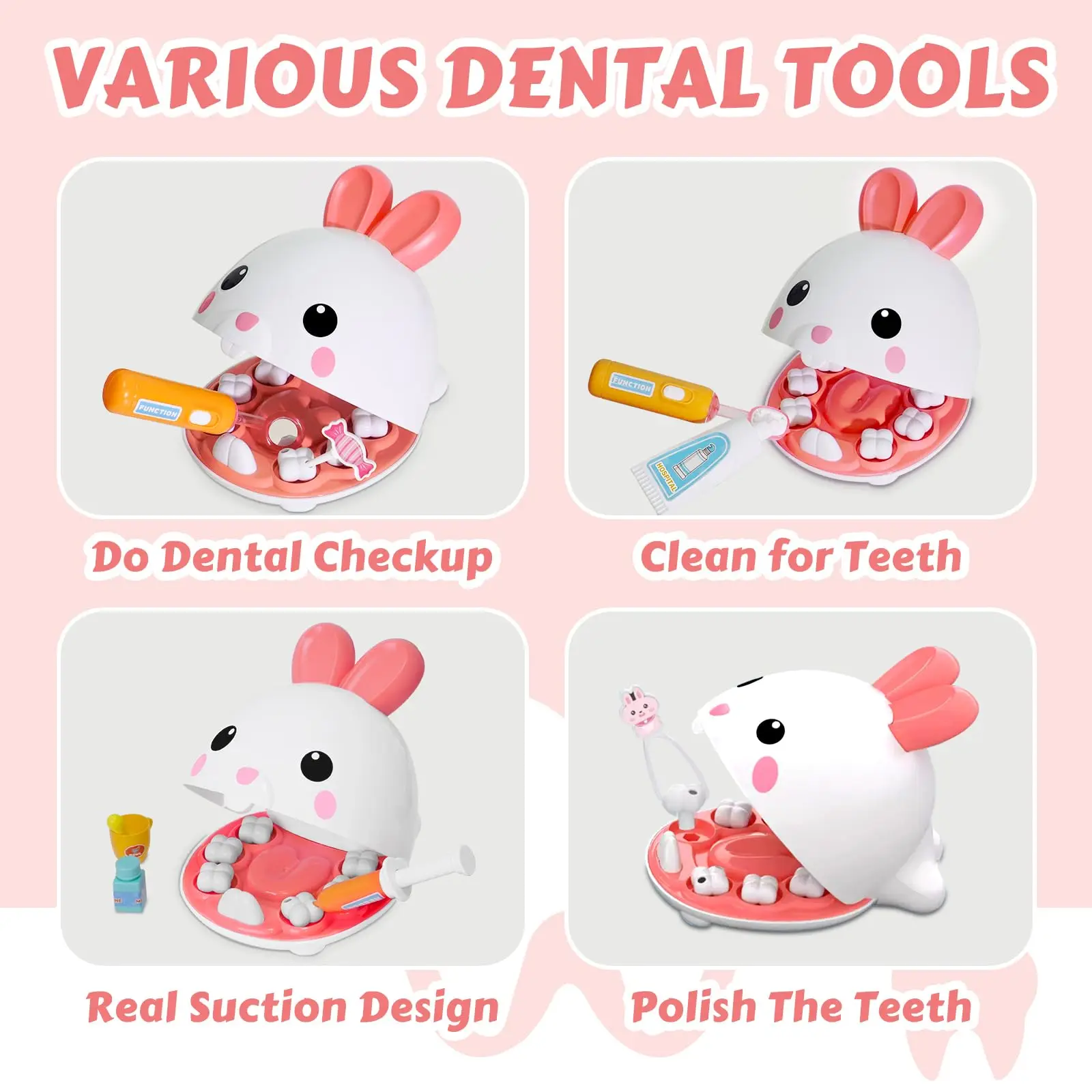 EPT Children Pretend Play Juguetes De Doctor Plastic Pet Dentist Rabbit Play Doctor Toy Set for Kids